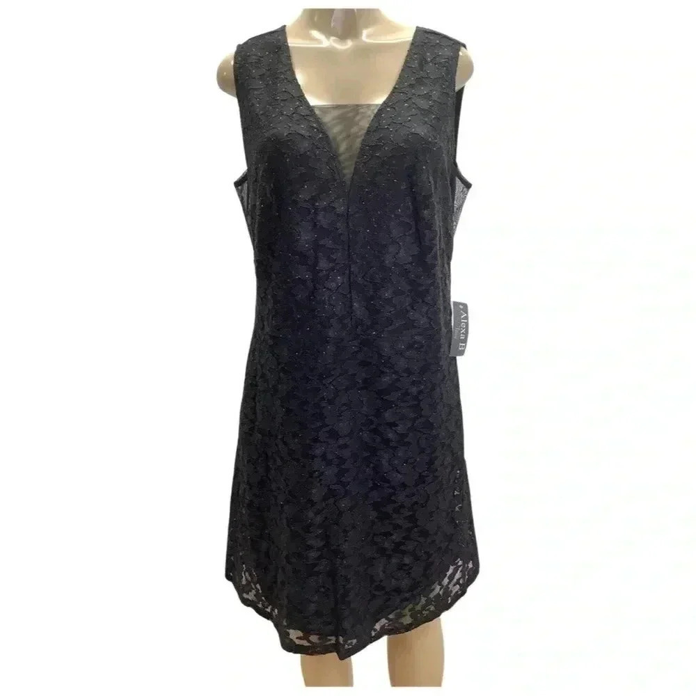 Alexa B Nites Size 16 Black Lace Shimmer Sleeveless Dress. New With Tags